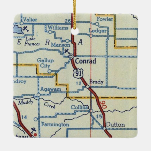 Conrad MT Vintage Map Ceramic Ornament (Back)