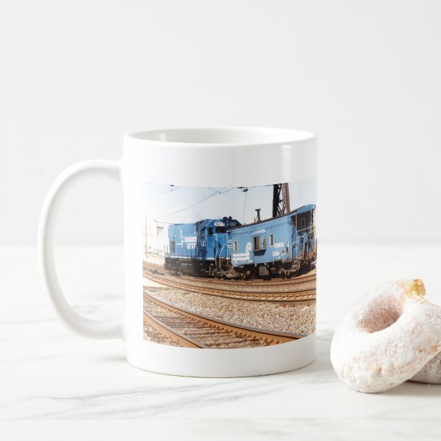 Conrail Diesel #1633 GP-15-1 and caboose           Coffee Mug (With Donut)