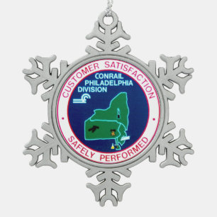 Conrail Railroad Philadelphia Division Snowflake Pewter Christmas Ornament