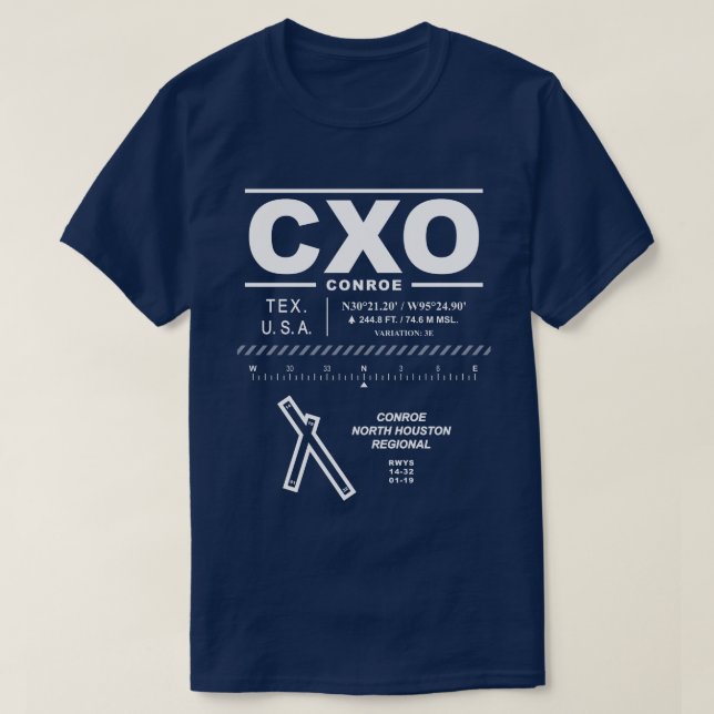 Conroe/North Houston Regional Airport CXO T-Shirt (Design Front)