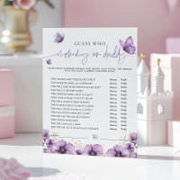 Carte de jeu Bébé Papa ou Maman Papillon Violet
