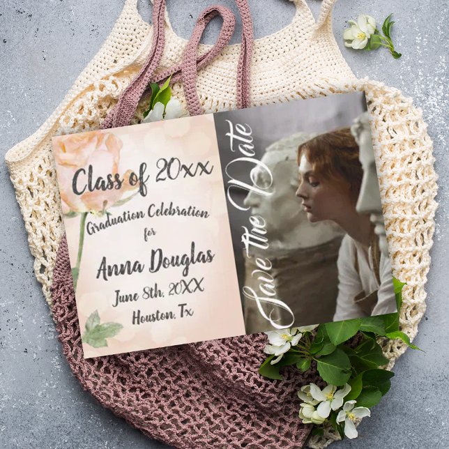 Conseil Carte de pré-réservation de remise de diplôme fleu (botanical peach photo graduation party invitation light pink dusty peach roses floral grad save date)