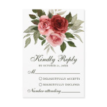 Carte de réponse de mariage florale aquarelle Rose