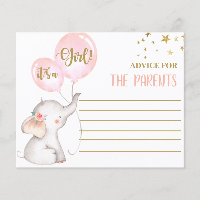 Conseil Eléphant de fille rose pour la carte Paren (Devant)