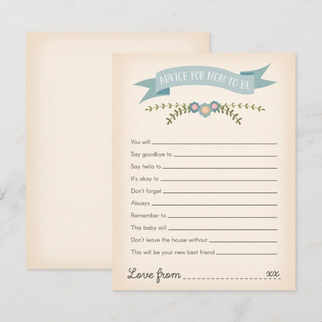 Conseil pour la carte de jeu de Baby shower mommy- (Devant / Derrière)