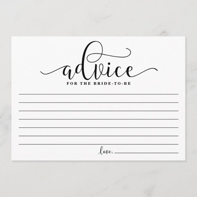 Conseil pour la mariée | Noir Moderne Calligraphie (Devant)