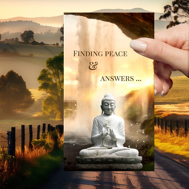 Conseil spirituel Lecture Bouddha Carte de visite (Business card featuring a statue of the Buddha in front of a waterfall at sunset - spiritual )