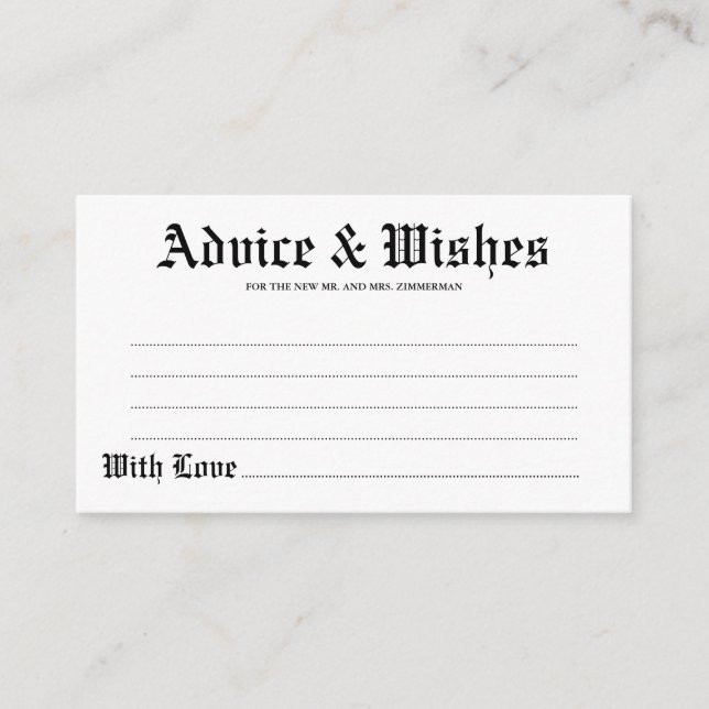 Conseils et souhaits Carte Mariage gothique (Devant)