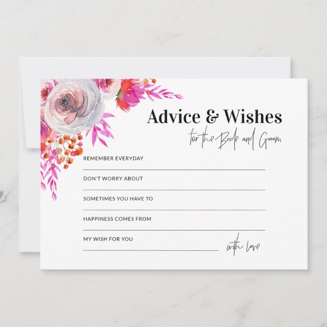 Conseils et souhaits roses pour la carte de mariée (Devant)