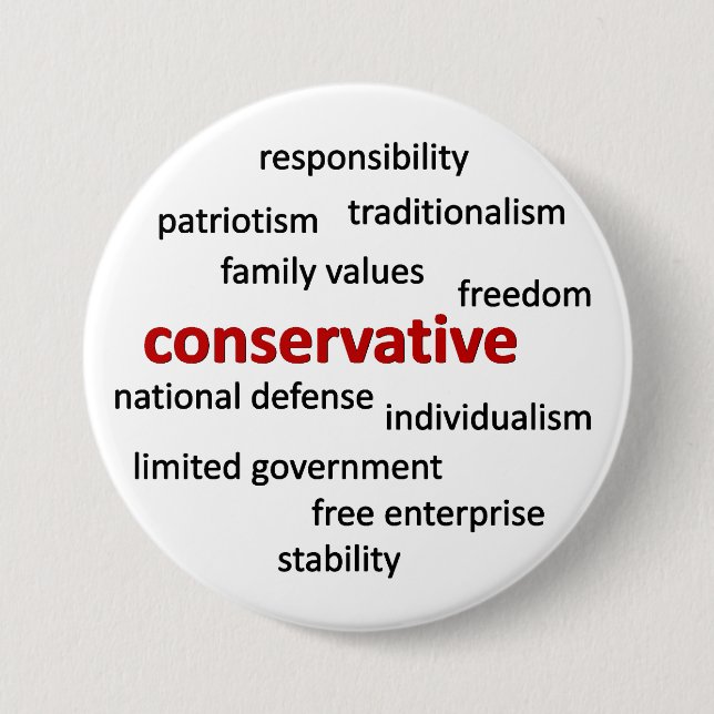 Conservative philosophy and values 3 inch round button (Front)