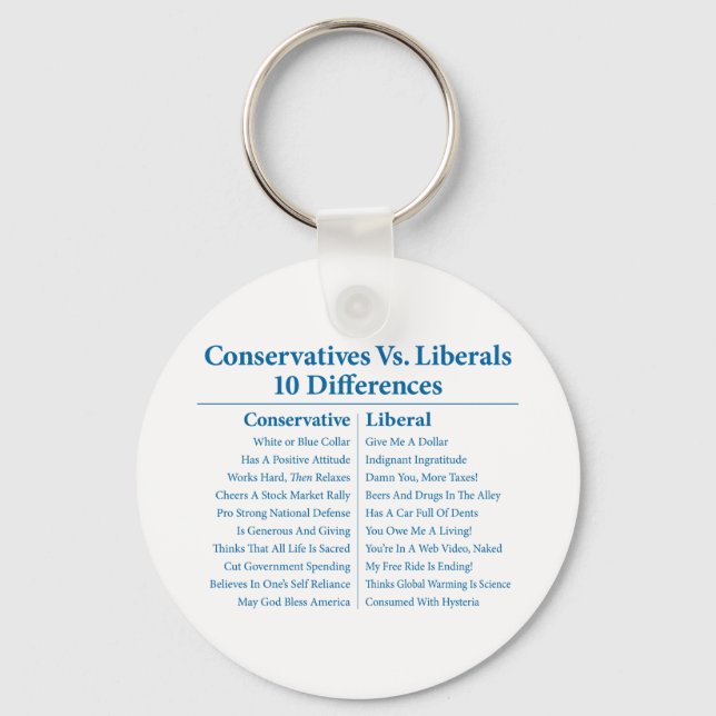Conservatives Vs. Liberals 10 Differences Keychain (Front)