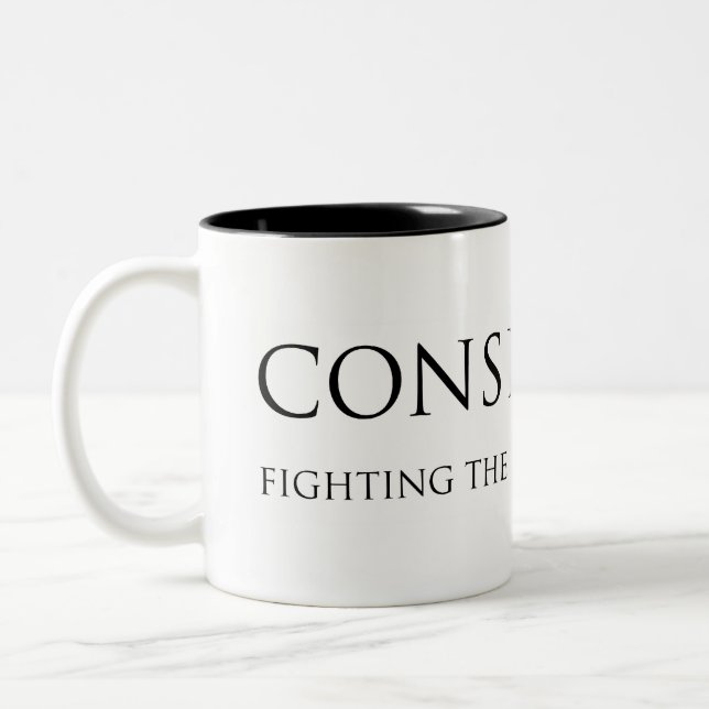 CONSERVATOR: FIGHTING THE ONSLAUGHT OF TIME Two-Tone COFFEE MUG (Left)