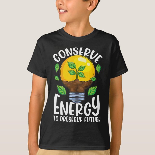 Conserve Energy Lightbulb Tree Green Environment  T-Shirt (Front)