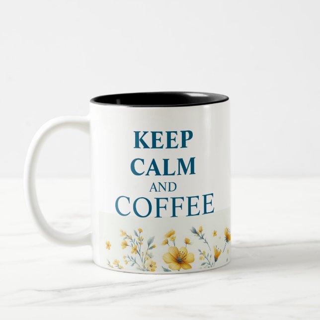 Conserver Le Calme Et Café Floral Design Café Mug (Gauche)