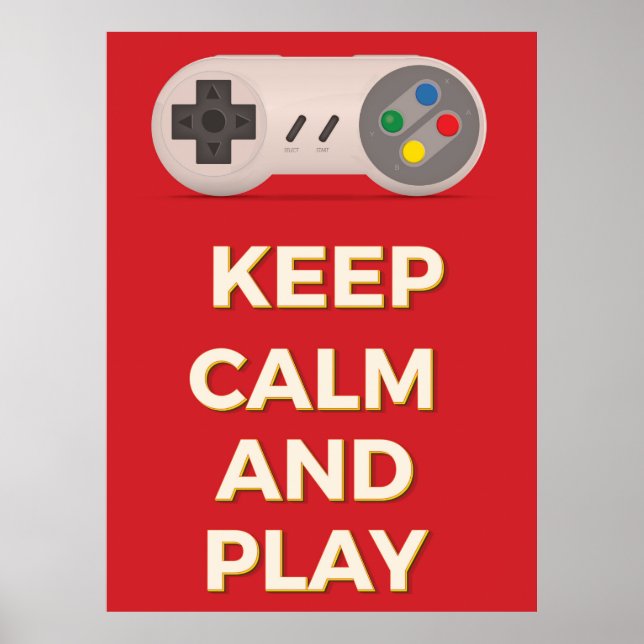 Conserver le calme et jouer au poster vintage (Devant)