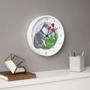 Consider the Flowers Cat with Tulips Personalized Clock