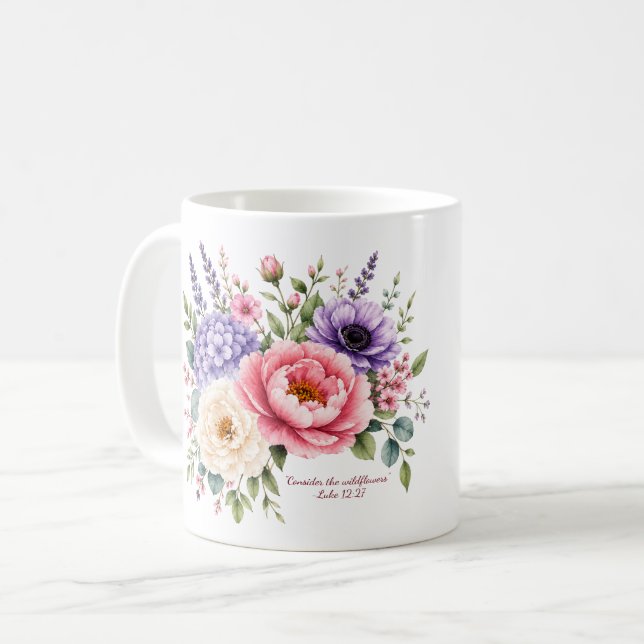 Consider the Wildflowers Luke 12:27 Mug (Front Left)