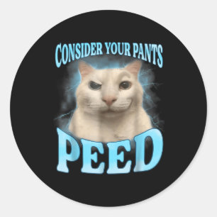 Consider Your Pants Peed Funny Freak Cat Meme Humo Classic Round Sticker