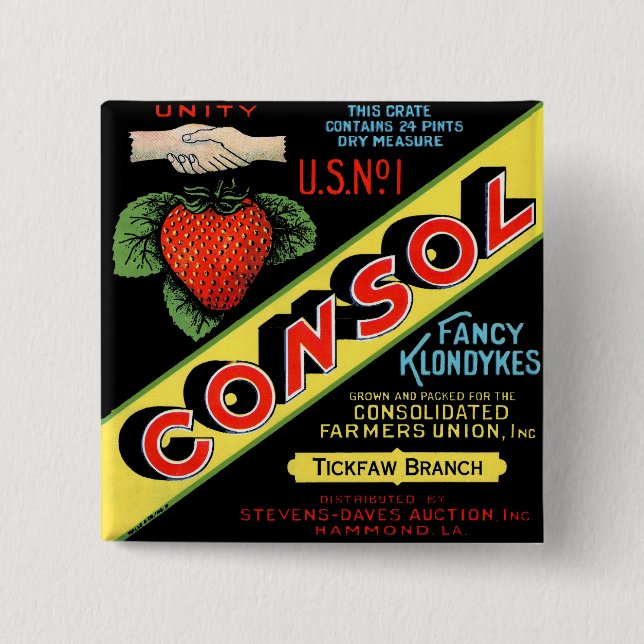 Consol Fancy Klondykes Strawberries 2 Inch Square Button (Front)