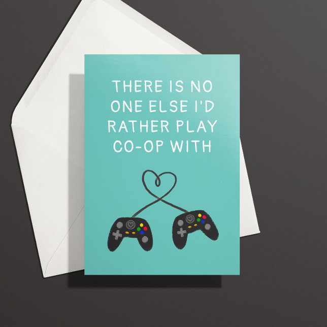 Console Gamer Love Anniversaire Carte ("no one else I'd rather play co-op with" birthday card for console gamers)