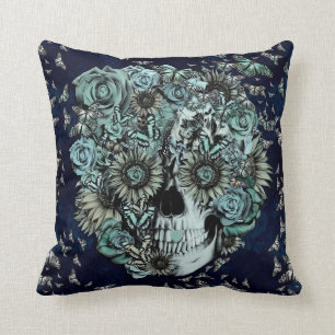 Constant, navy blue butterfly skull throw pillow