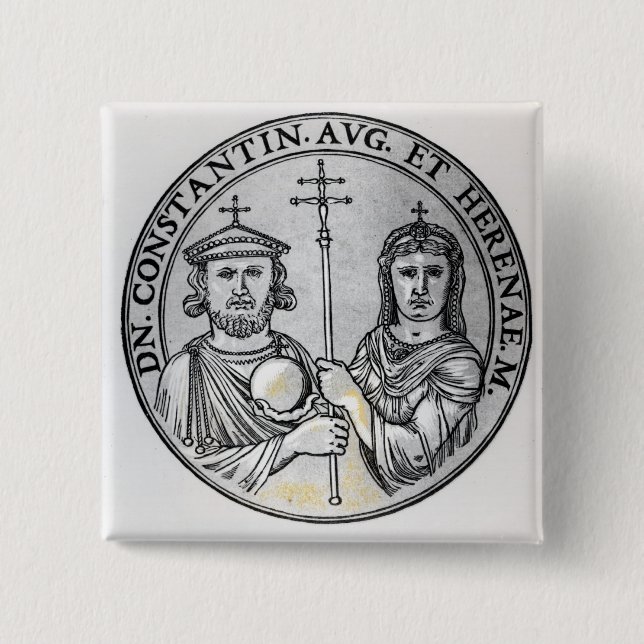 Constantine VI  and his Mother Irene 2 Inch Square Button (Front)