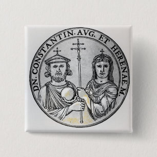 Constantine VI and his Mother Irene 2 Inch Square Button