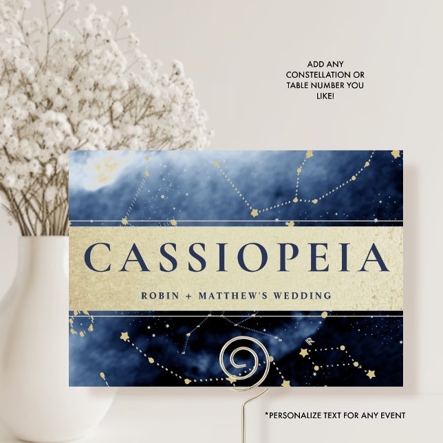 Constellation Cassiopeia (or Other) Blue Gold Table Number (Creator Uploaded)