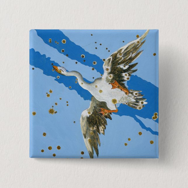 Constellation of Cygnus, from 'Uranometria' writte 2 Inch Square Button (Front)