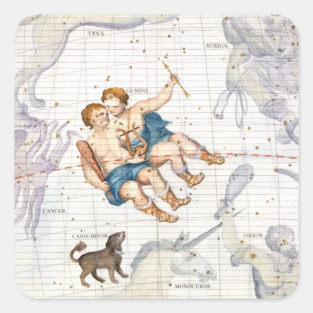 Constellation of Gemini with Canis Minor, plate 13 Square Sticker (Front)