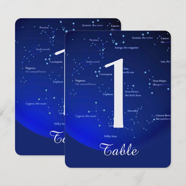 Constellation on Blue Wedding Table Number (Front/Back)