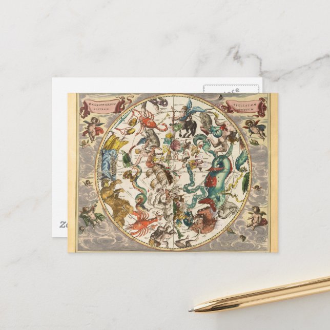 Constellation Sky Celestial Zodiac Star Map  Postcard (Front/Back In Situ)
