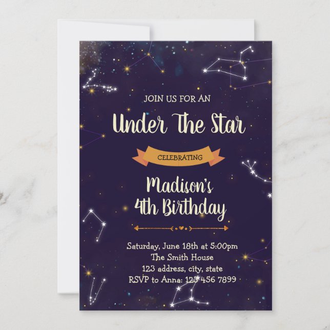 Constellation under the star shower invitation (Front)