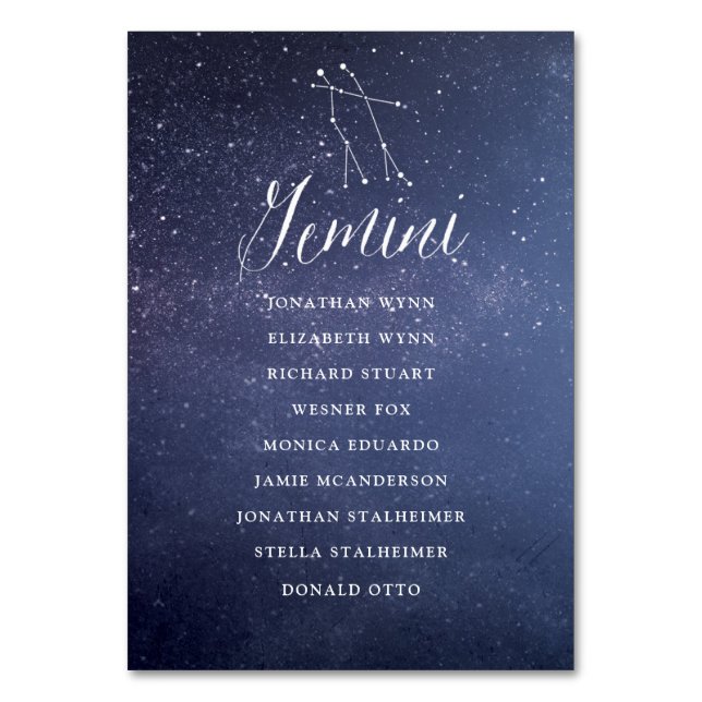 Constellation Wedding Seating Chart Card Gemini (Front)