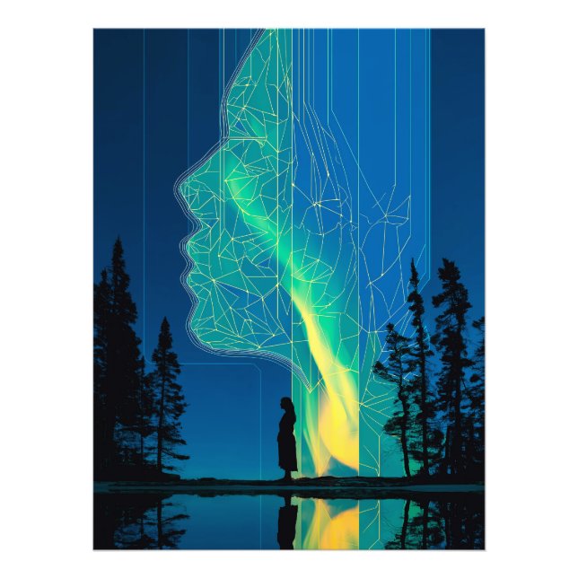 Constellations and aurora, minimalist line art photo print (Front)
