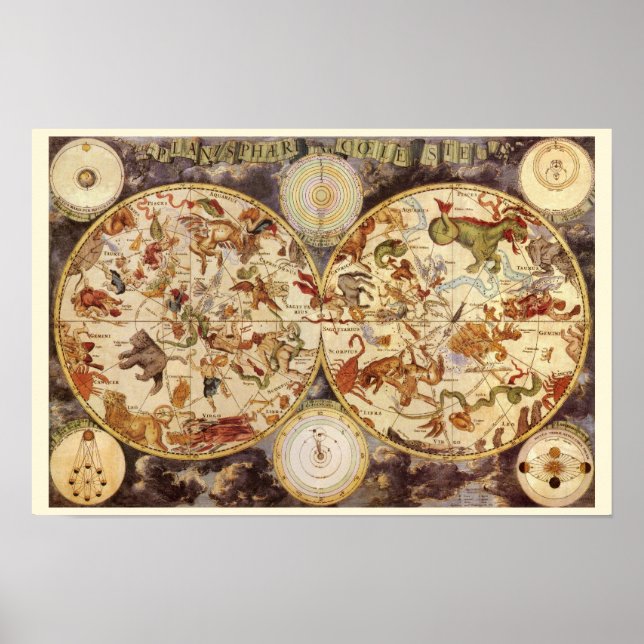 Constellations, Vintage Astronomy, Frederik de Wit Poster (Front)