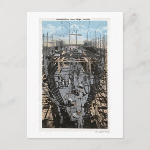 Constructing a Steel Ship Scene Postcard
