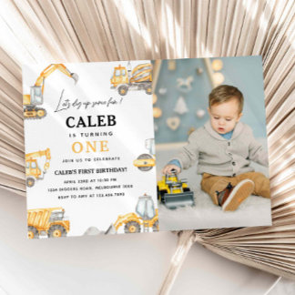 Construction 1er Anniversaire Photo Invitation