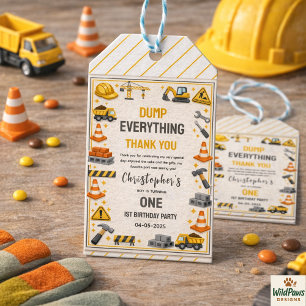 Construction 1ST Birthday Builder Truck Party Gift Tags