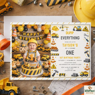 Construction 1ST Birthday   Builder Truck Party  Invitation