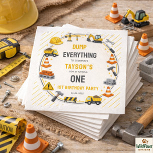 Construction 1ST Birthday   Builder Truck Party Napkin