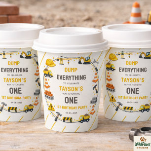 Construction 1ST Birthday Builder Truck Party Paper Cups