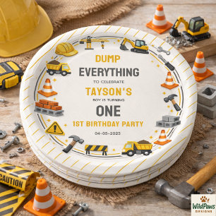 Construction 1ST Birthday   Builder Truck Party Paper Plate