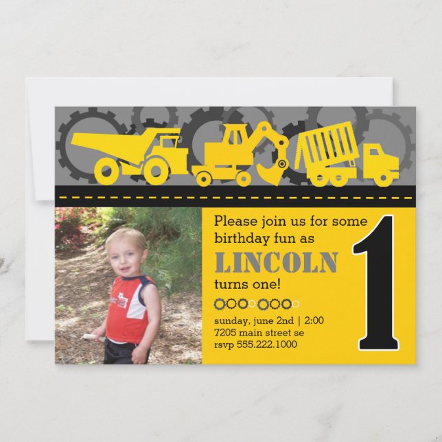 Construction 1st Birthday Invitation (Front)
