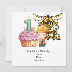 Construction 1st  Birthday Party Save The Date