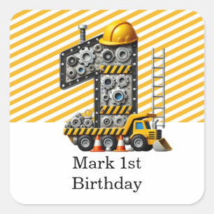 Construction 1st  Birthday Party Square Sticker