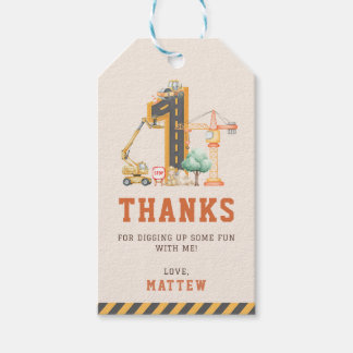 Construction 1st Birthday Party Thank You Gift Tags