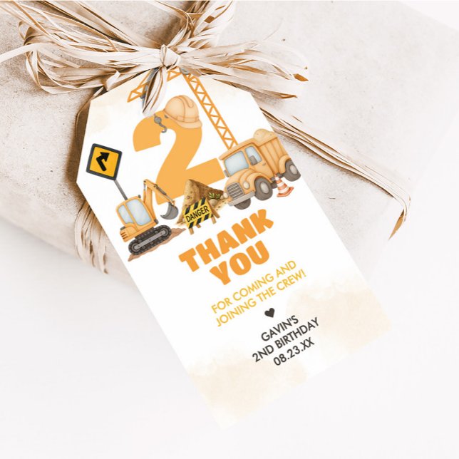 Construction 2nd Birthday Party Favour Tags (Construction Truck 2nd Birthday Party Favor Tags)