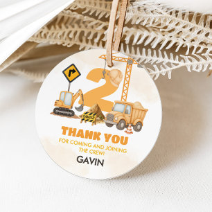 Construction 2nd Birthday Party Round Favour Tags