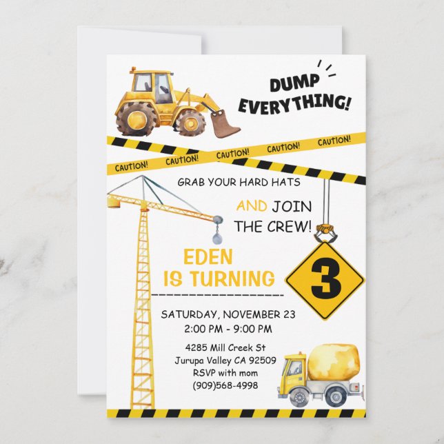Construction 3ème anniversaire Invitation (Devant)